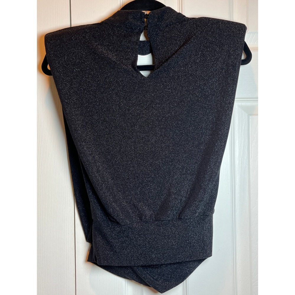 ASTR The Label Cowl Neck Top Womens Medium Black Metallic Shimmer Party Blouse - Picture 3 of 11